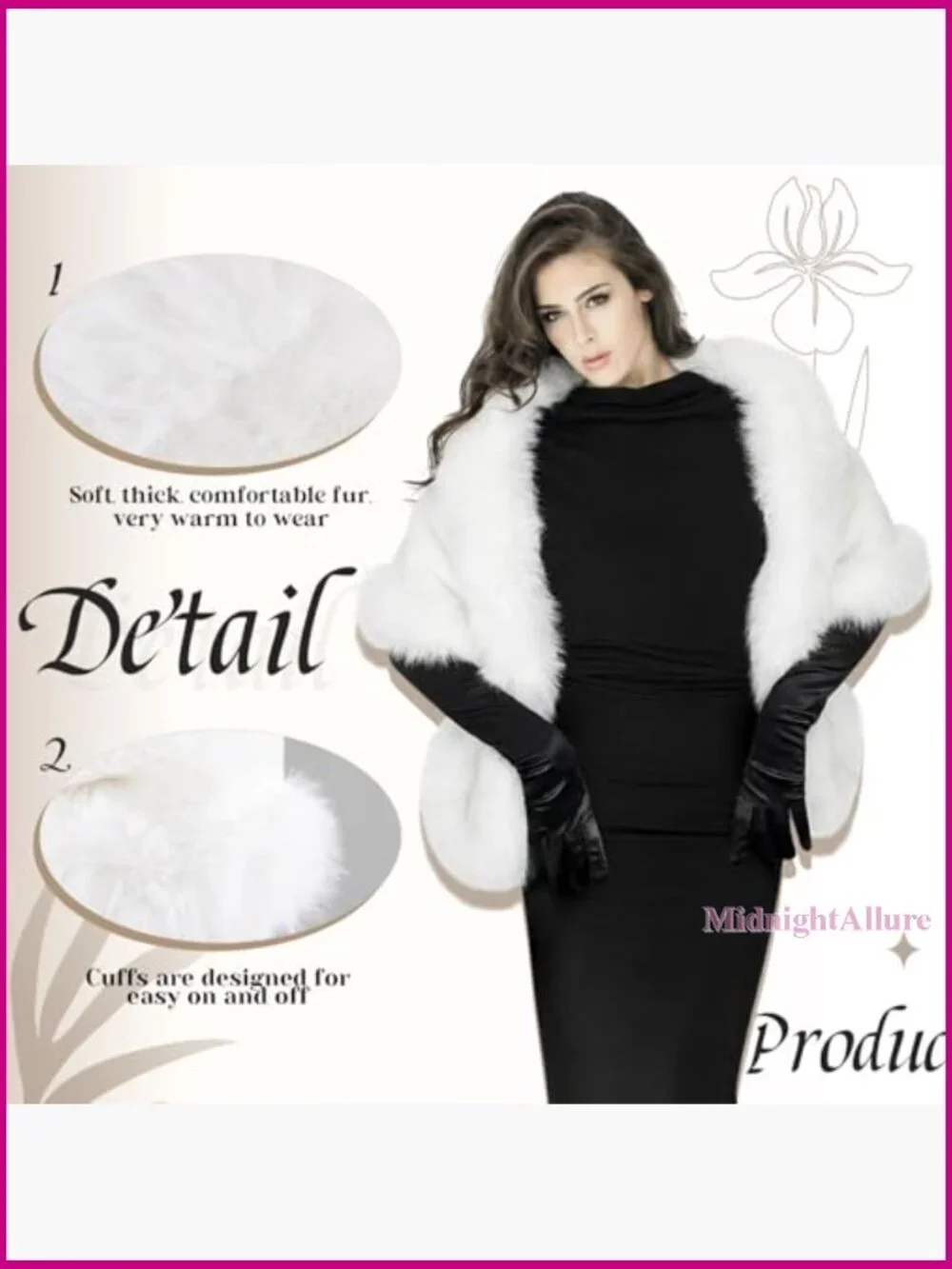 Faux Fur Shawl & Satin Gloves Set for Weddings Parties Performances